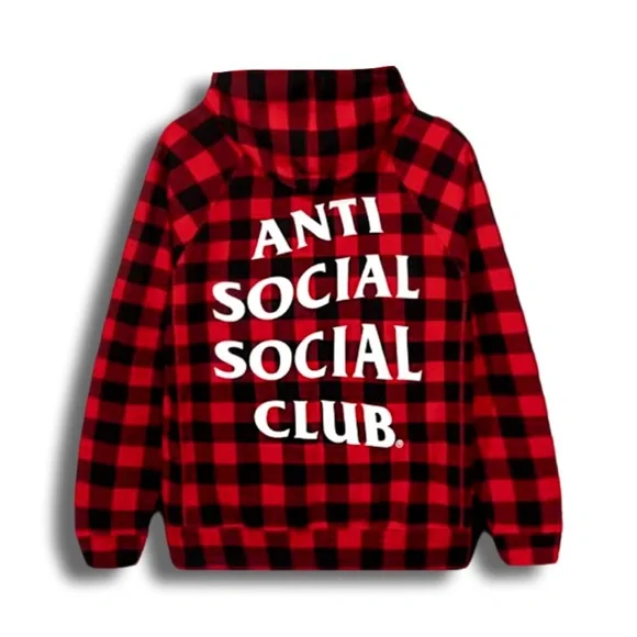 Anti Social Social Club Black Red Checked Checker Logo Hoodie